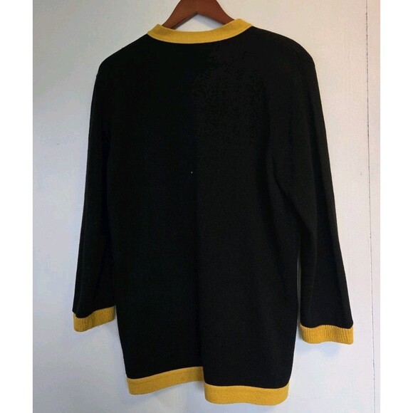 VTG Laura by Alyzia Knit Sweater Womens 14 Cardigan‎ Black Yellow Old Money 80s - Picture 8 of 10